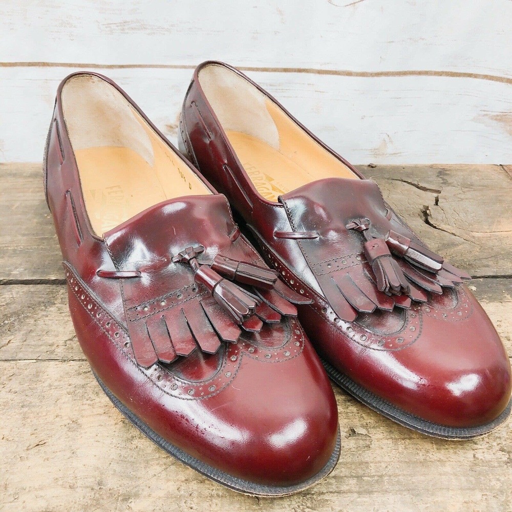 Salvatore Ferragamo Loafer Dress Shoes Size 10.5 Kiltie Tassel Leather Cognac